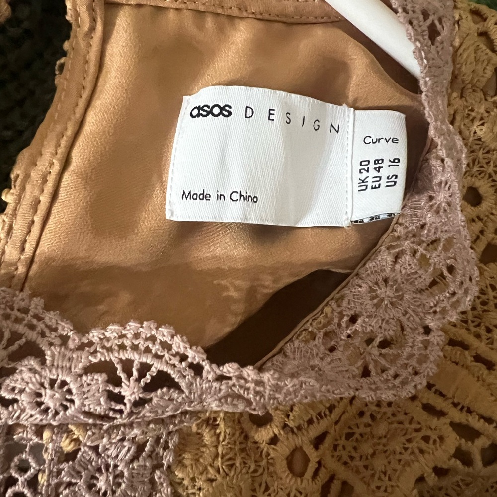 ASOS Pleated Lace Overlay Midi Dress in Caramel - Picture 5 of 5